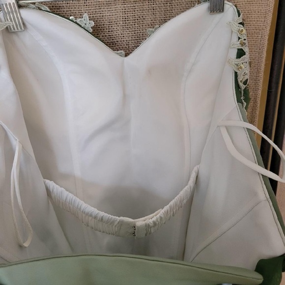 Fantasy Elves Victorian Prom Dress Wrap Cape Green Long Gown Lace Sequin Corset - Picture 15 of 15